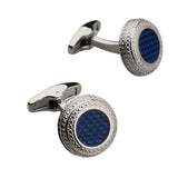 Dark Blue Carbon Fibre Silver Cufflinks