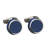 Dark Blue Carbon Fibre and Enamel Silver Cufflinks
