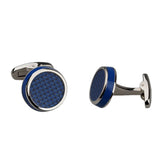 Dark Blue Carbon Fibre and Enamel Silver Cufflinks