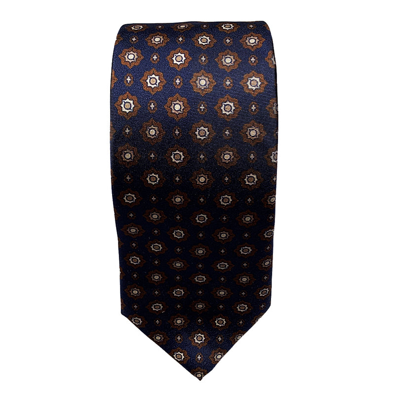 Navy and Brown Foulard Silk Tie