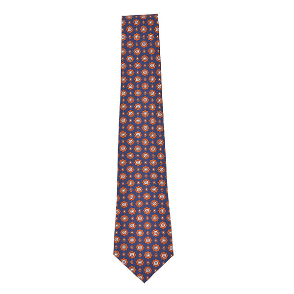 Navy and Orange Foulard Silk Tie